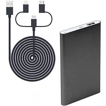 Power Bank Blaupunkt 4000 mAh, Batería Externa con Cargador 3 en 1 para iOS, Android, Móviles y Tablets, Gris Oscuro