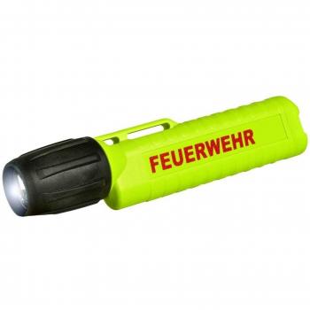 Linterna LED para casco con inscripcin en alemn Feuerwehr, color amarillo