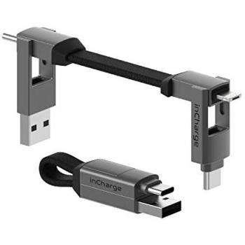 Cable USB 6 en 1 Incharge 6 - Llavero Universal Magnético y Plegable, Carga Rápida de 15W, Gris Mercurio