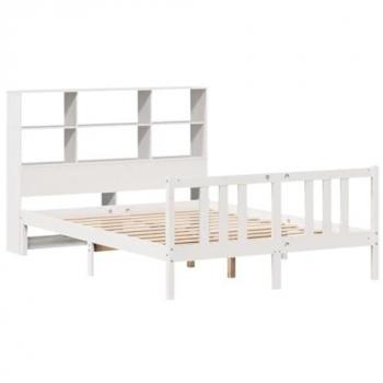 Cama con estantería sin colchón 150x200 cm Blanca Madera Maciza de Pino