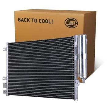 Condensador de aire acondicionado HELLA 8FC 366 220-351 - Tubos refrigerantes paralelos - Aluminio - Sin juntas - Con secador