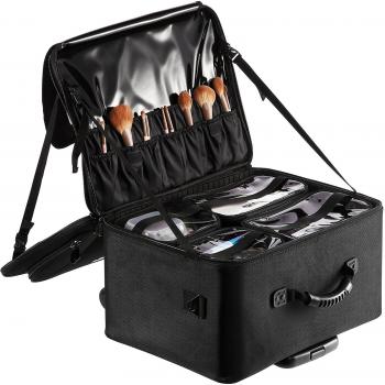 VEVOR 3-Tier Rolling Makeup Train Case with Wheels and Handle - Large Storage Professional Organizer in Black
