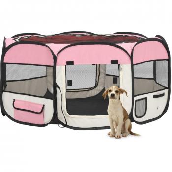 vidaXL Foldable Dog Playpen with Carrying Bag Pink 145x145x61 cm