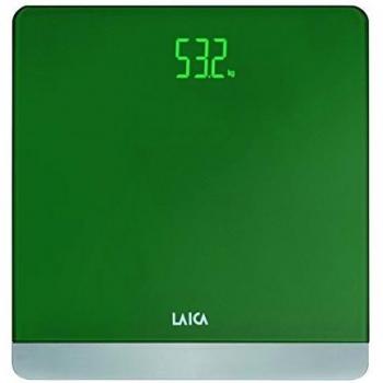 Báscula de baño digital LAICA PS1057 color verde, diseño elegante, en vidrio y metal, peso máximo 180 Kg.