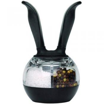 Chef'n Molinillo Sal/Pimienta, Salero y Pimentero en ABS y elastómero, ensaladas, Frutas, Ideal para Mesa, Muy útil en Cocina, Carne, Pescado, Verduras, 15x9cm, 1ud, Negro y Transparente, 15x9x9cm