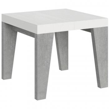 Mesa Extensible Naxy Mix 90x90/246 cm Tapa de Fresno Blanco con Patas de Cemento