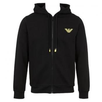 Emporio Armani Men's Iconic Terry Hooded Zip Sweatshirt - Solid Black, Size L