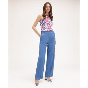 Pantalón Palazzo Fluido Polyvitiscose Cintura Alta Motivi - Pantalón ancho de mujer fluido en tejido liso