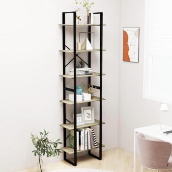 Estantería de madera contrachapada 60x30x210 cm en blanco, negro, gris y roble Sonoma, mueble de almacenaje para oficina, estudio, sala de estar y dormitorio