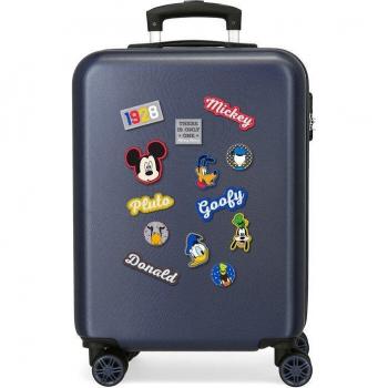 Disney Mickey Maleta de Cabina Rígida Azul con Personajes, Capacidad 35L