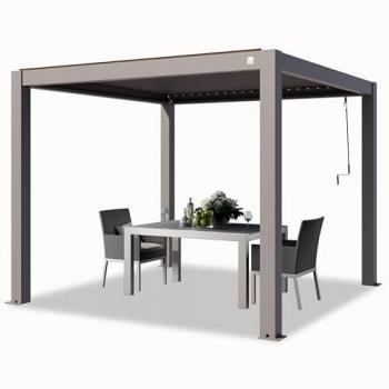 Pérgola PRIMEYARD 3x3 m con postes de aluminio y techo de lamas de aluminio, color gris