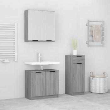 Set de muebles de baño 3 piezas madera contrachapada gris sonoma