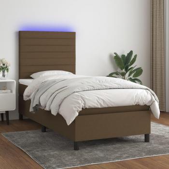 Colchón de cama box spring suave con luces LED en tela marrón oscuro 100x200 cm