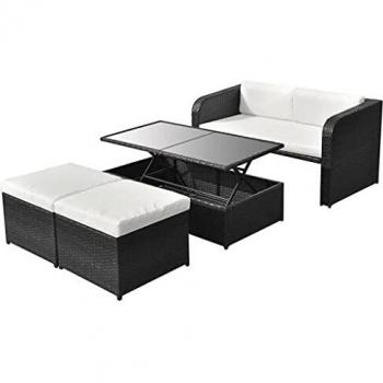 4-Piece Black Poly Rattan Garden Lounge Set with Cushions