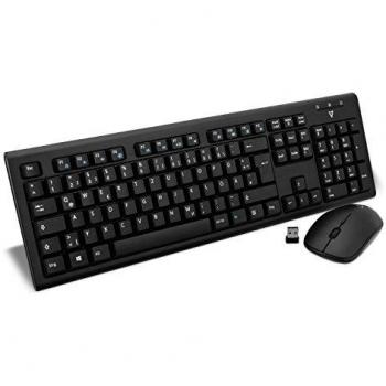V7 Kit de Teclado y Ratón Inalámbrico RF, Estándar QWERTZ, Color Negro