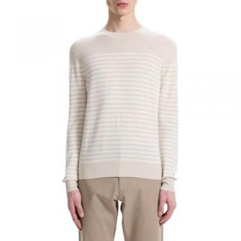 Theory Men's Merino Wool Striped Crewneck Sweater - Sand Multi - Size Medium
