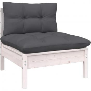 White Solid Pine Garden Middle Sofa with Cushions
