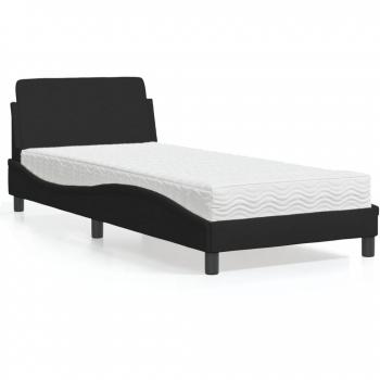 Cama con colchón negro 90x190 cm en tela