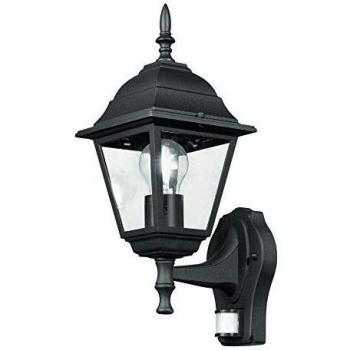 Aplique de Jardín Roma con Sensor de Movimiento, 1 Bombilla E27, Aluminio y Difusor de Vidrio Negro, IP44, 19.5x39x14.6 cm