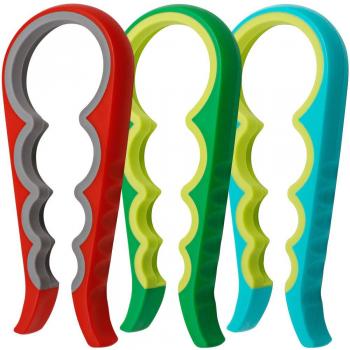 Conjunto de 3 Abridores de Tarros con Empuñadura de Goma Antideslizante para Artritis, Personas Mayores y Fuerza Manual Reducida - Colores: Rojo, Verde y Azul