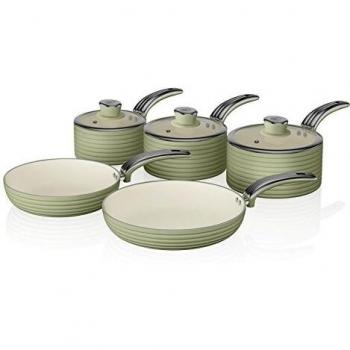 Swan Retro Batería de Cocina Inducción 5 Piezas, Verde