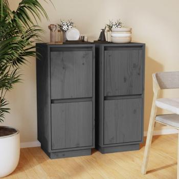 Aparador de Almacenaje de Salón 2 uds madera maciza de pino gris 31,5x34x75 cm con Armarios con Puertas y Cajón de Madera, Buffet para salón Moderno, Armario