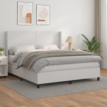 Cama box spring blanda con colchón blanco 180x200 cm en cuero sintético