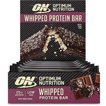 Optimum Nutrition Whipped Bar, Barritas Proteínas con Cobertura de Chocolate con Leche, Bajo en Azúcar, Rocky Road, 10 Barras