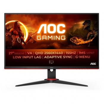 AOC Q27G2E/BK 27 Quad HD 2560 x 1440 VA Panel Gaming Monitor with 155Hz Refresh Rate, 1ms Response Time, Freesync, HDMI, DisplayPort, Frameless Design