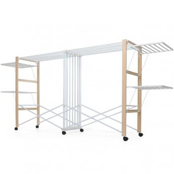 Tendedero Plegable Foppapedretti Allungo Natural de Madera de Haya, 30 Metros de Cable Útil, 4 Alas