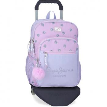 Mochila escolar Pepe Jeans Becca con carro, dos compartimentos y diseño en color morado