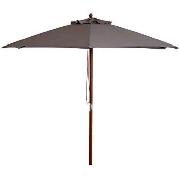 Sombrilla de Jardín Ø250x230 cm Parasol Terraza Marco de Madera de Bambú Gris Impermeable con Sistema de Cuerda