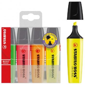 Rotulador fluorescente Stabilo Boss estuche de 4 unidades colores surtidos