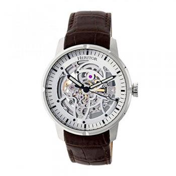 Heritor Ryder Automatic Skeleton Dial Leather-Band Watch - Silver/Brown