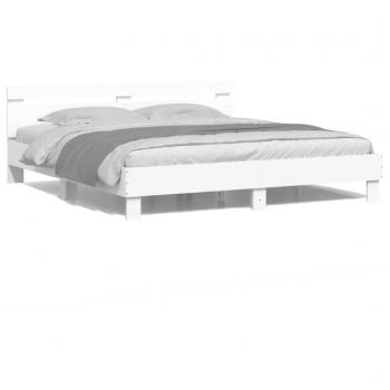 Estructura de cama con cabecero y luces LED blanca 160x200 cm
