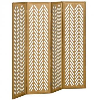 HOMCOM Biombo de 4 Paneles Separador de Ambientes Plegable 160x1,7x170 cm Divisor de Habitación de Madera con Patrones Geométricos para Oficina Dormitorio Natural