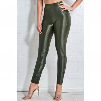 Goddiva Disco Leggings - Khaki - Size 10 UK