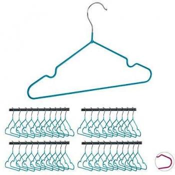 Set de 40 Perchas para Bebés y Niños, Antideslizantes, Metal Recubierto en PVC, 30 cm, Color Turquesa