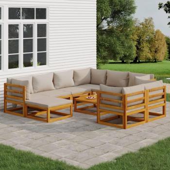 10-Piece Solid Wood Garden Lounge Set with Light Grey Cushions