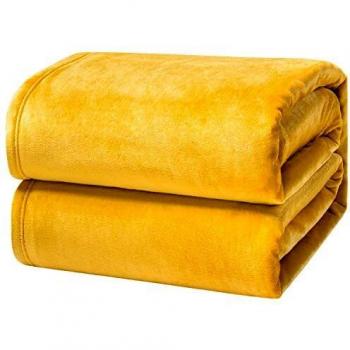 Bedsure Manta para Sofás de Franela 220x240cm - Manta para Cama 135/150 Reversible de 100% Microfibre Extra Suave - Manta Mostaza Amarillo Transpirable