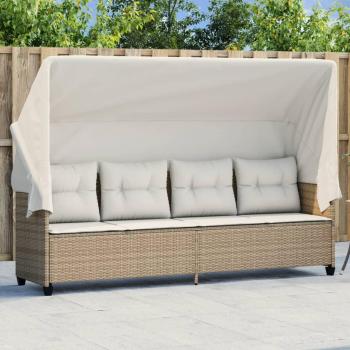 Cama solar con dosel y cojines Beige Polyrattan