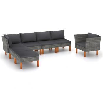 7-Piece Grey Eucalyptus Wood and Synthetic Rattan Garden Lounge Set