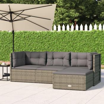 4-Piece Grey Poly Rattan Garden Lounge Set with Cushions