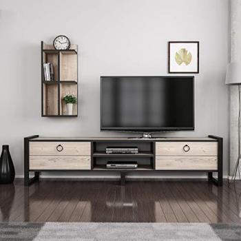 Homemania Mueble para TV, aglomerado melamínico, Metal, Madera, Negro