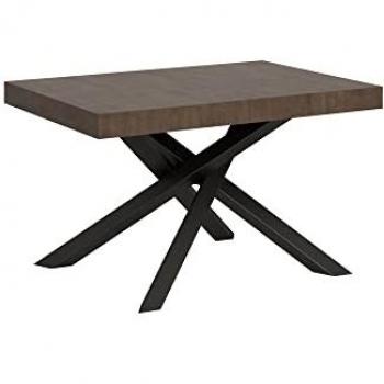 Mesa extensible 90x130/234 cm efecto madera nogal, estructura de hierro, color antracita