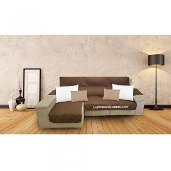 Funda Protectora Reversible para Sofá Chaise Longue Marrón y Beige, Apta para Lavadora