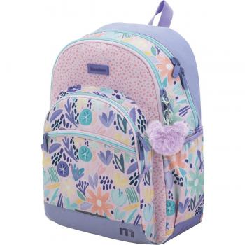 Mochila escolar ST doble cuerpo con bases reforzadas Aquarelle Tandem lila y blanco