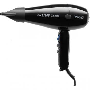 Tondeo E-Line 1500 Secador de Pelo Profesional Negro 1500W con tecnología de secado rápido, diseño ergonómico, múltiples velocidades y temperaturas, ionizador para reducir el frizz, filtro desmontable y cable de alimentación
