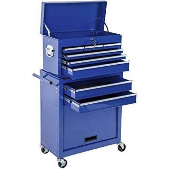 Carro de herramientas Tectake con 10 compartimentos, cajón independiente extraíble, gran cajón extraíble con cerradura individual y asas laterales, carro porta herramientas de acero, carrito de herramientas con dos cajones y un compartimento