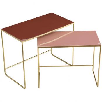 Set de 2 mesas de centro nido terracotta, rosa y dorado WESS